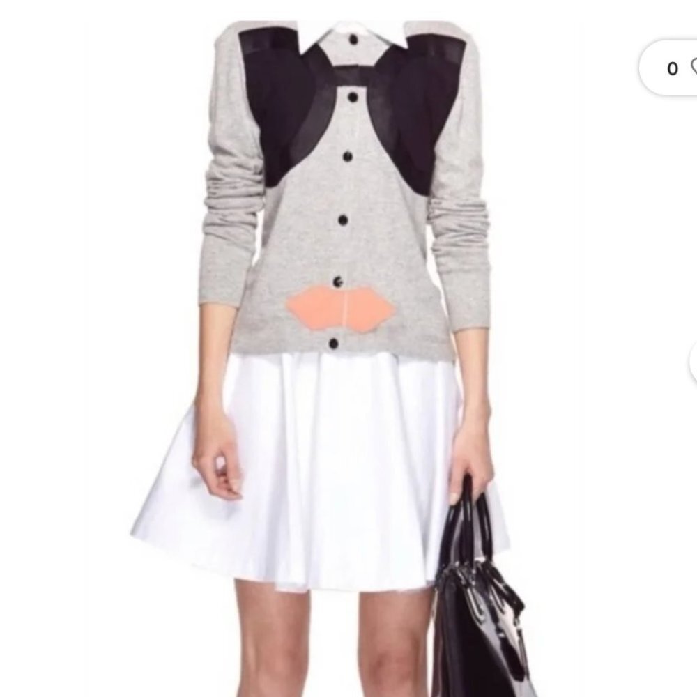 Alice + Olivia Grey Stace Face Appliqué Button Front Cardigan Size S